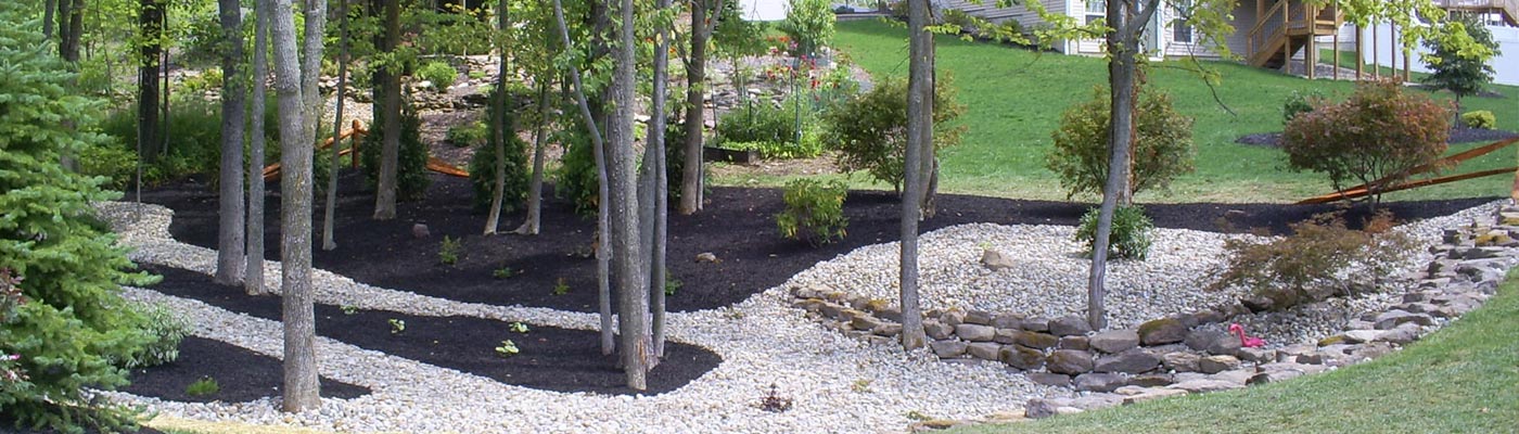 Landscaping, mulch, hardscape, trees